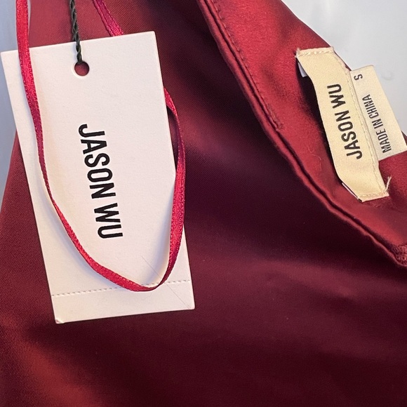 JASON WU Satin MIDI Dress Plunging U Neckline Halter Burgundy Wine Sz S NWT - Picture 10 of 11